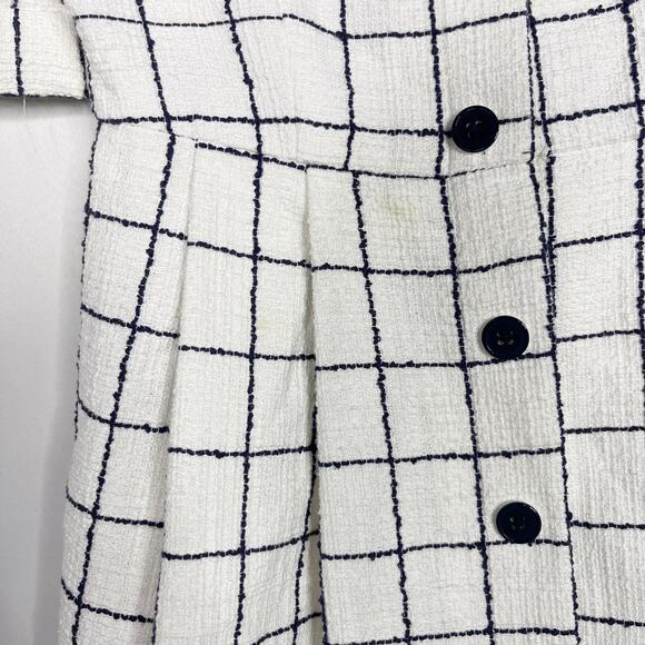 Gal Meets Glam Size 0 White Navy Blue Dawn Windowpane Dress Puff Sleeves Button - Picture 5 of 16